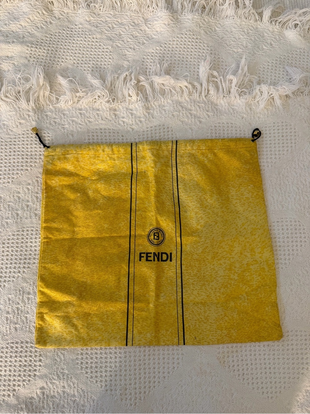 Fendi Yellow Drawstring Dust Pouch with Logo